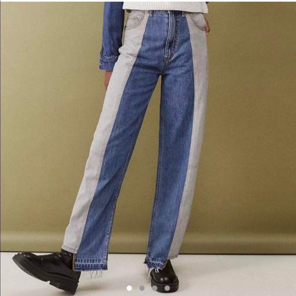 Urban outfitters bd roxy high waisted straight
leg jean two tone denim